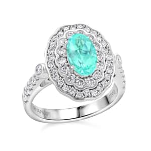 Chairman Vault Collection Certified & Appraised Rhapsody 950 Platinum AAAA Paraiba Tourmaline and E-F VS Diamond Floral Ring (Size 7.0) 11 Grams 2.25 ctw