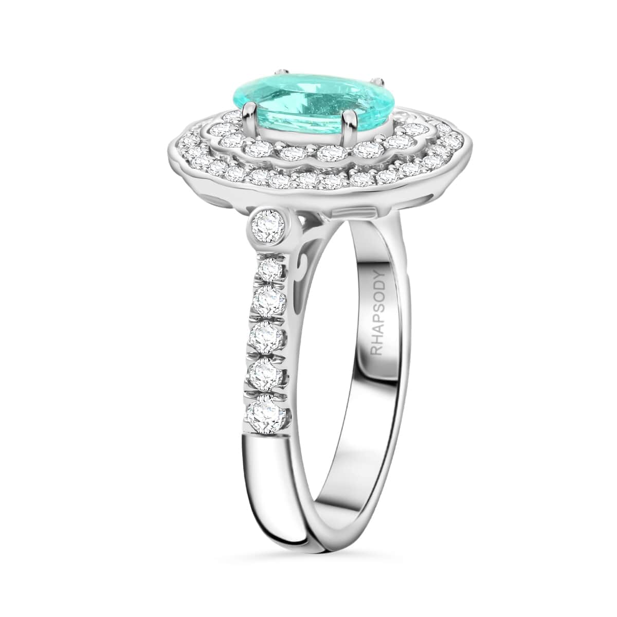 Chairman Vault Collection Certified & Appraised Rhapsody 950 Platinum AAAA Paraiba Tourmaline and E-F VS Diamond Floral Ring (Size 7.0) 11 Grams 2.25 ctw image number 3