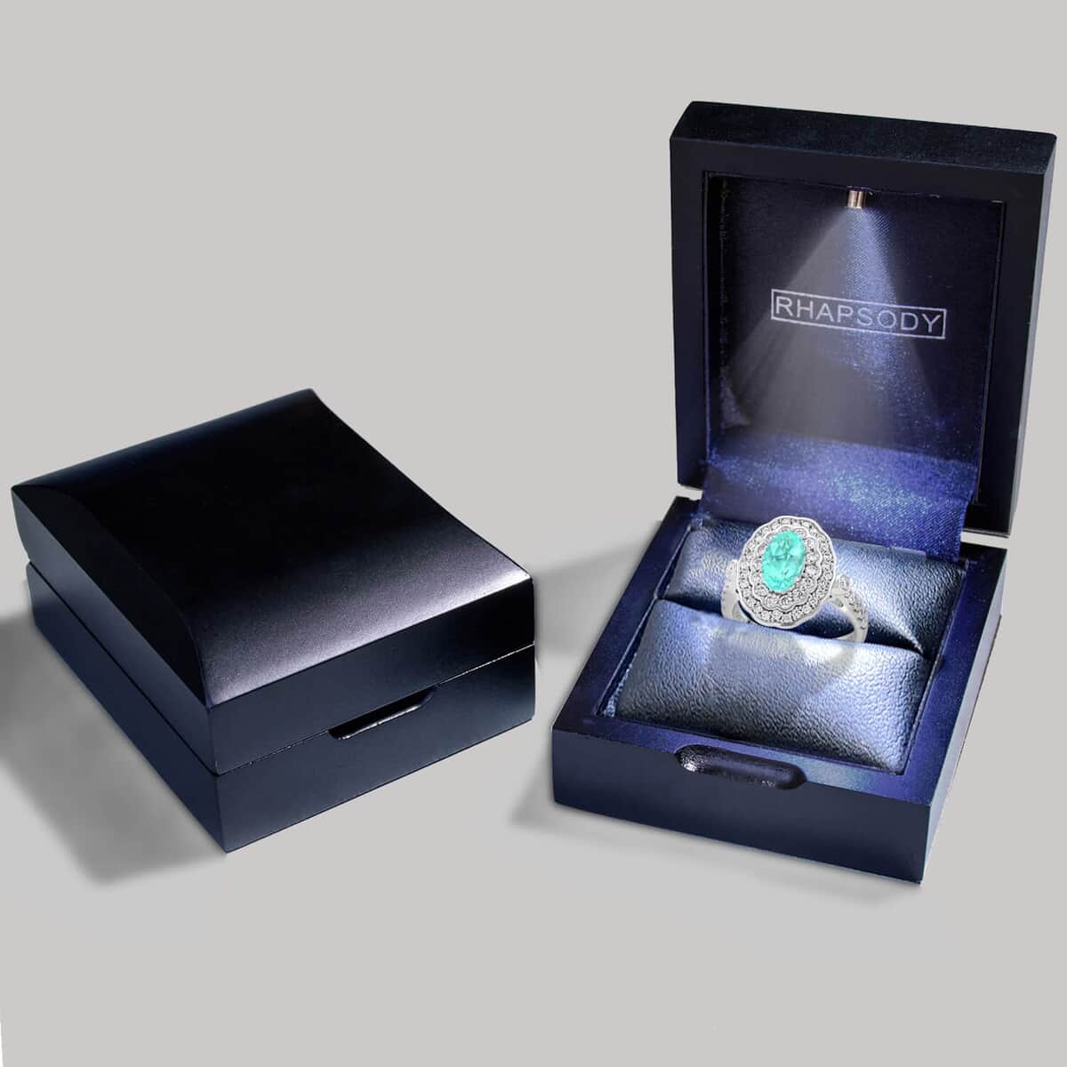 Chairman Vault Collection Certified & Appraised Rhapsody 950 Platinum AAAA Paraiba Tourmaline and E-F VS Diamond Floral Ring (Size 7.0) 11 Grams 2.25 ctw image number 6