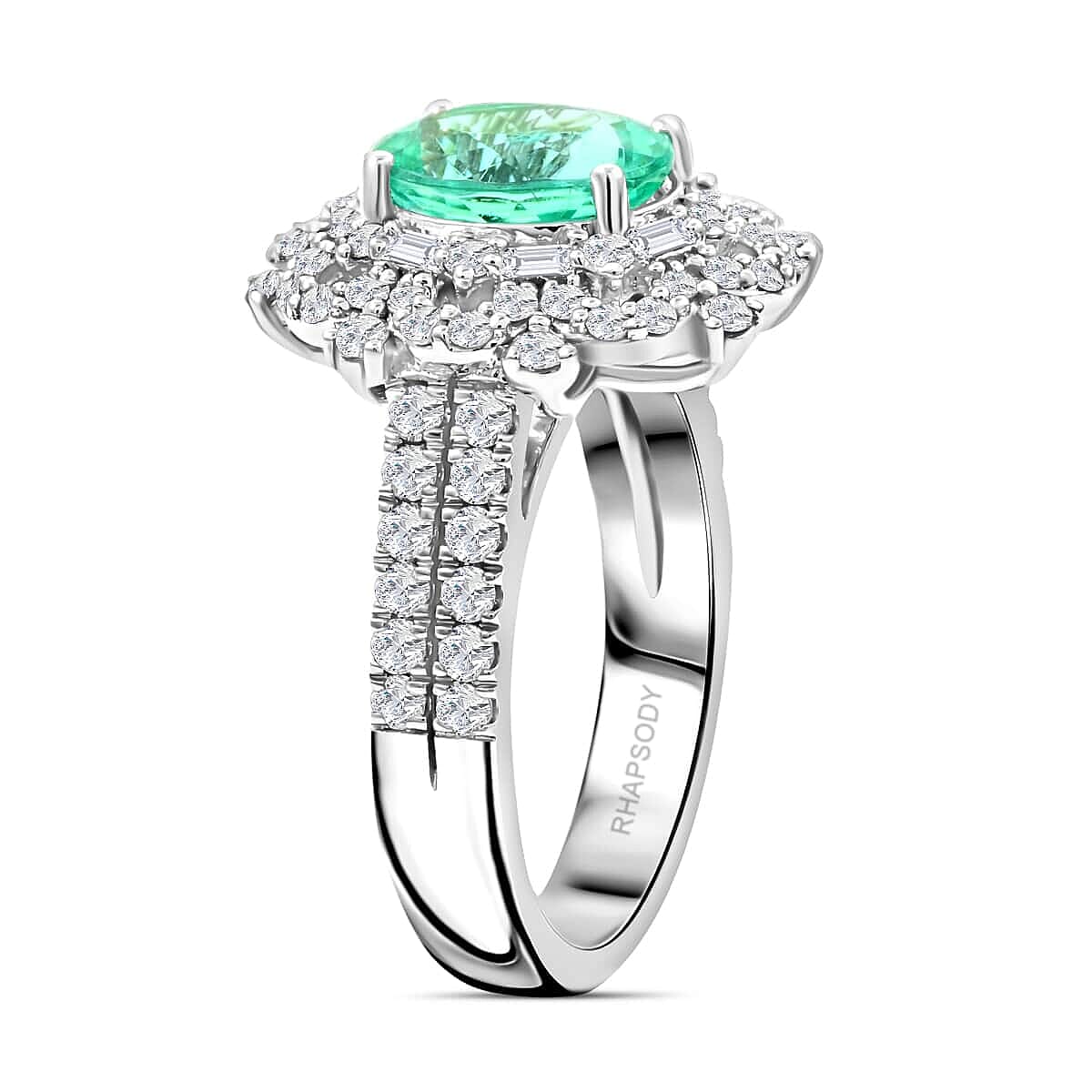 Chairman's Vault Collection Certified & Appraised Rhapsody 950 Platinum AAAA Paraiba Tourmaline and E-F VS Diamond Ring (Size 7.0) 11.50 Grams 3.45 ctw