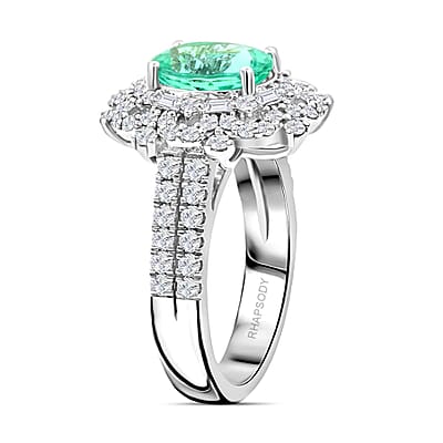 Chairman's Vault Collection Certified & Appraised Rhapsody 950 Platinum AAAA Paraiba Tourmaline and E-F VS Diamond Ring (Size 7.0) 11.50 Grams 3.45 ctw