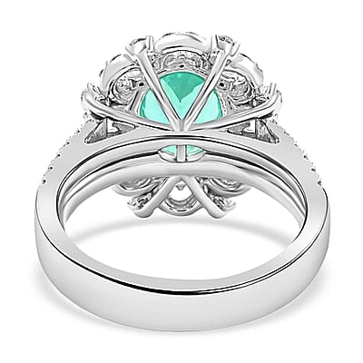 Chairman's Vault Collection Certified & Appraised Rhapsody 950 Platinum AAAA Paraiba Tourmaline and E-F VS Diamond Ring (Size 7.0) 11.50 Grams 3.45 ctw