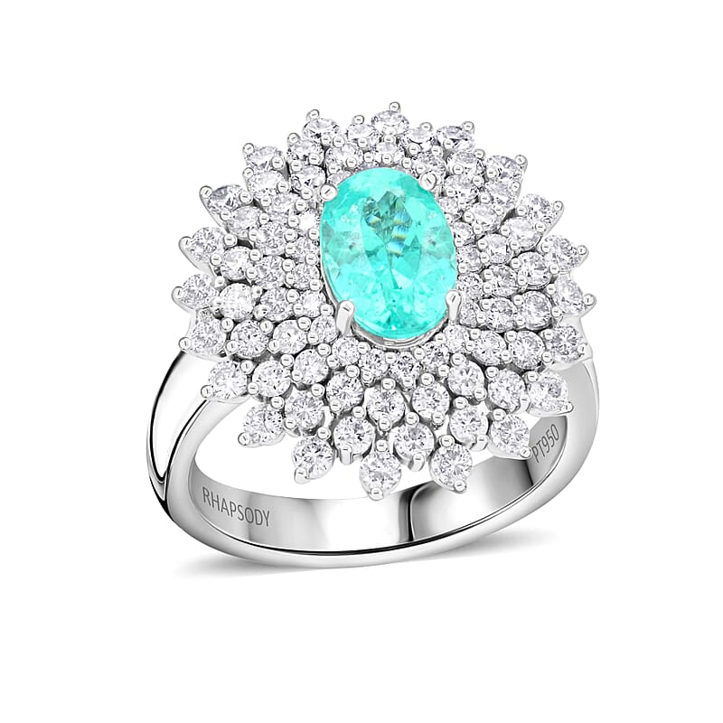 Chairman's Vault Collection Certified & Appraised Rhapsody 950 Platinum AAAA Paraiba Tourmaline and E-F VS Diamond Ring (Size 7.0) 13.30 Grams 3.10 ctw