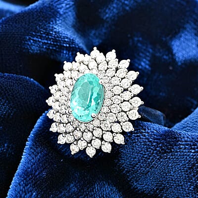 Chairman's Vault Collection Certified & Appraised Rhapsody 950 Platinum AAAA Paraiba Tourmaline and E-F VS Diamond Ring (Size 7.0) 13.30 Grams 3.10 ctw