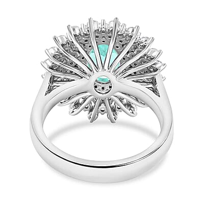 Chairman's Vault Collection Certified & Appraised Rhapsody 950 Platinum AAAA Paraiba Tourmaline and E-F VS Diamond Ring (Size 7.0) 13.30 Grams 3.10 ctw