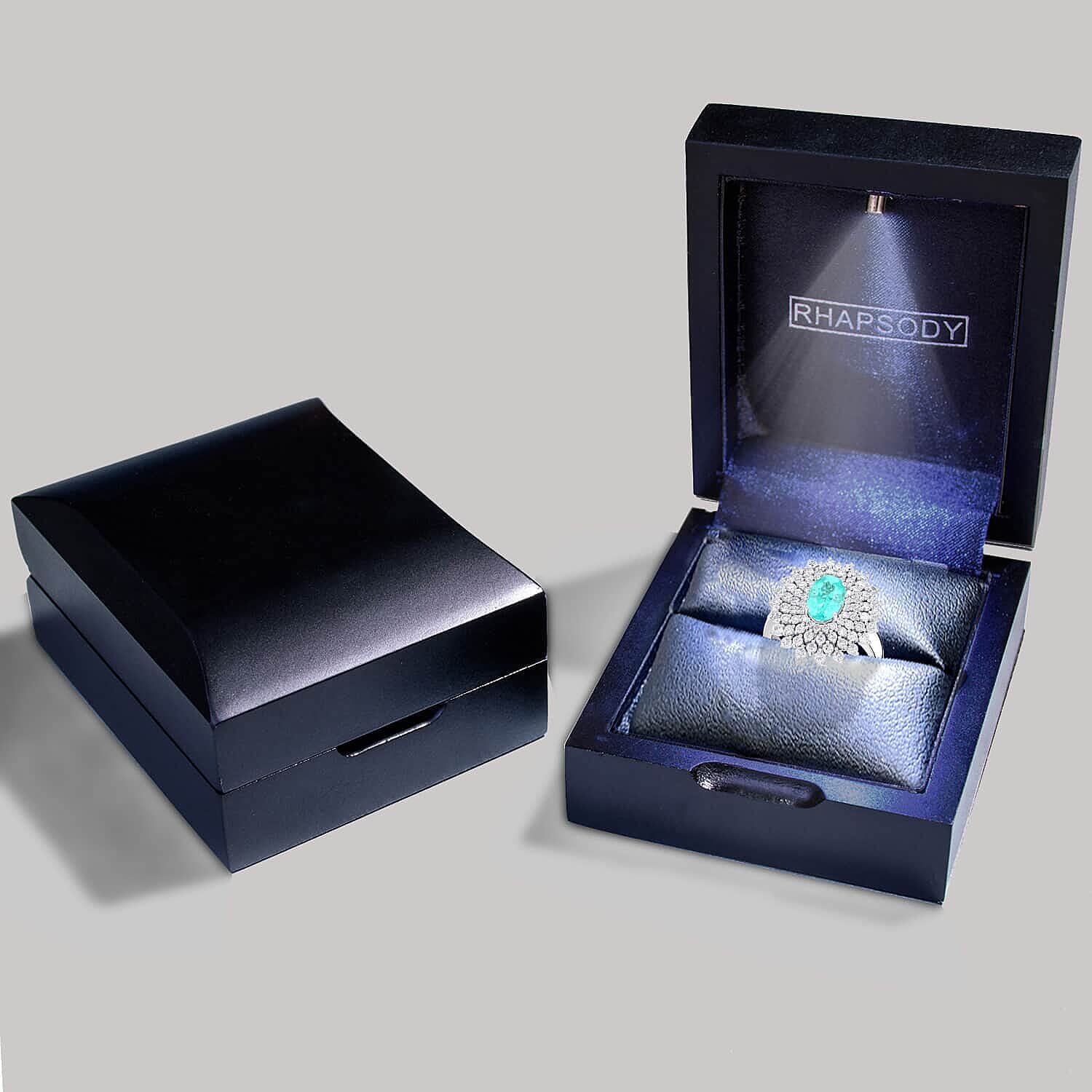 Chairman's Vault Collection Certified & Appraised Rhapsody 950 Platinum AAAA Paraiba Tourmaline and E-F VS Diamond Ring (Size 7.0) 13.30 Grams 3.10 ctw