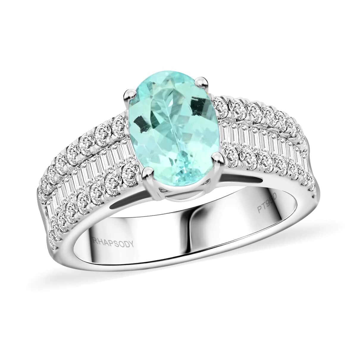 Chairman Vault Collection Certified & Appraised Rhapsody 950 Platinum AAAA Paraiba Tourmaline and E-F VS Diamond Ring (Size 7.0) 10.25 Grams 2.85 ctw image number 0