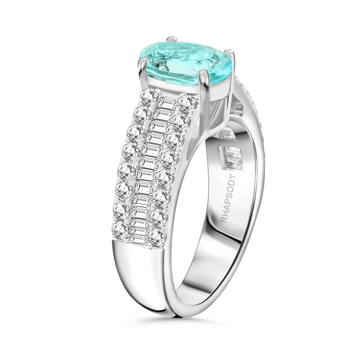 Chairman Vault Collection Certified & Appraised Rhapsody 950 Platinum AAAA Paraiba Tourmaline and E-F VS Diamond Ring (Size 7.0) 10.25 Grams 2.85 ctw image number 3