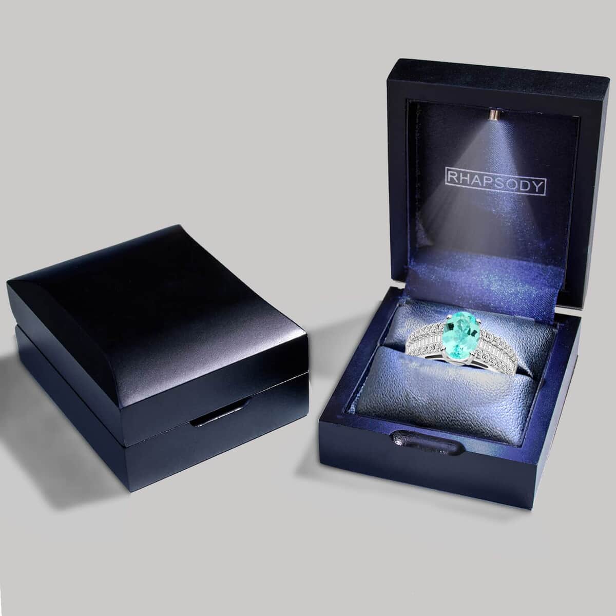 Chairman Vault Collection Certified & Appraised Rhapsody 950 Platinum AAAA Paraiba Tourmaline and E-F VS Diamond Ring (Size 7.0) 10.25 Grams 2.85 ctw image number 6