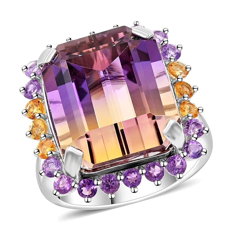 Bi-Color Ametrine and Multi Gemstone Ring in Sterling Silver (Size 10.0) 11.50 ctw