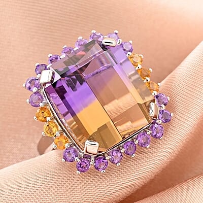 Bi-Color Ametrine and Multi Gemstone Ring in Sterling Silver (Size 10.0) 11.50 ctw