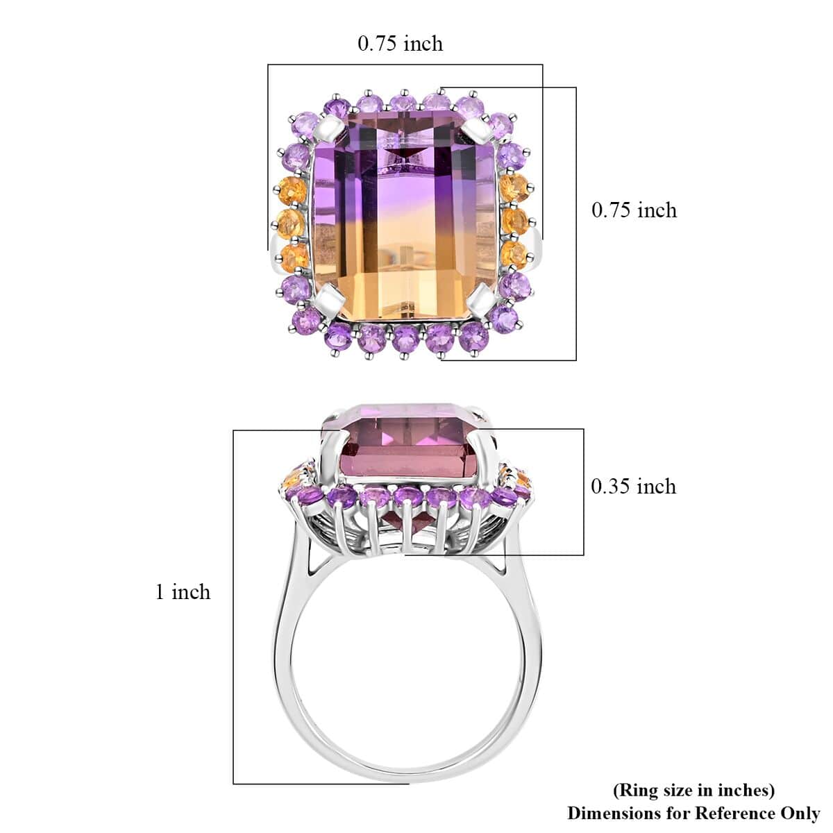 Bi-Color Ametrine, Multi Gemstone Ring in Sterling Silver (Size 10.0) 11.50 ctw image number 5