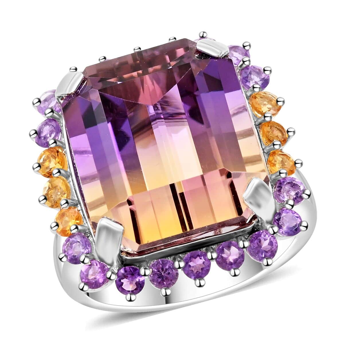 Bi-Color Ametrine and Multi Gemstone Ring in Sterling Silver (Size 5.0) 11.50 ctw image number 0