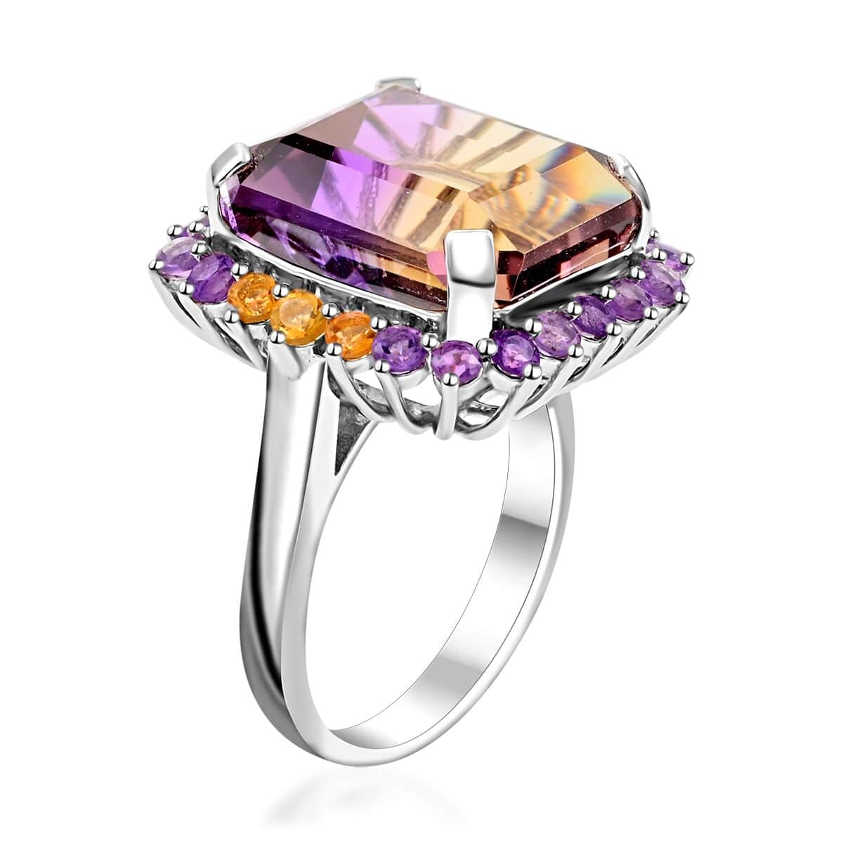 Bi-Color Ametrine and Multi Gemstone Ring in Sterling Silver (Size 5.0) 11.50 ctw image number 3