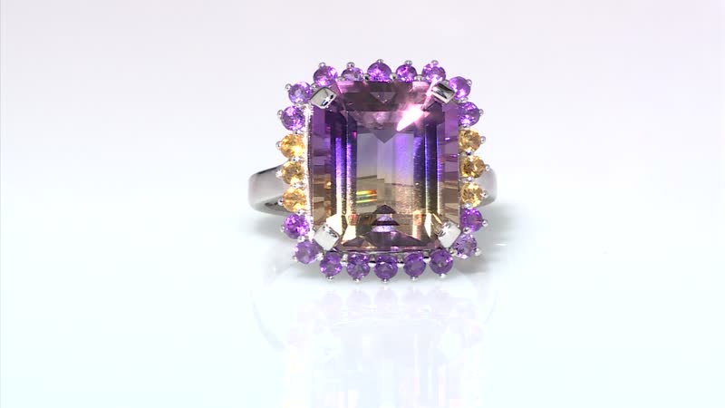 Bi-Color Ametrine, Multi Gemstone Ring in Sterling Silver (Size 10.0) 11.50 ctw