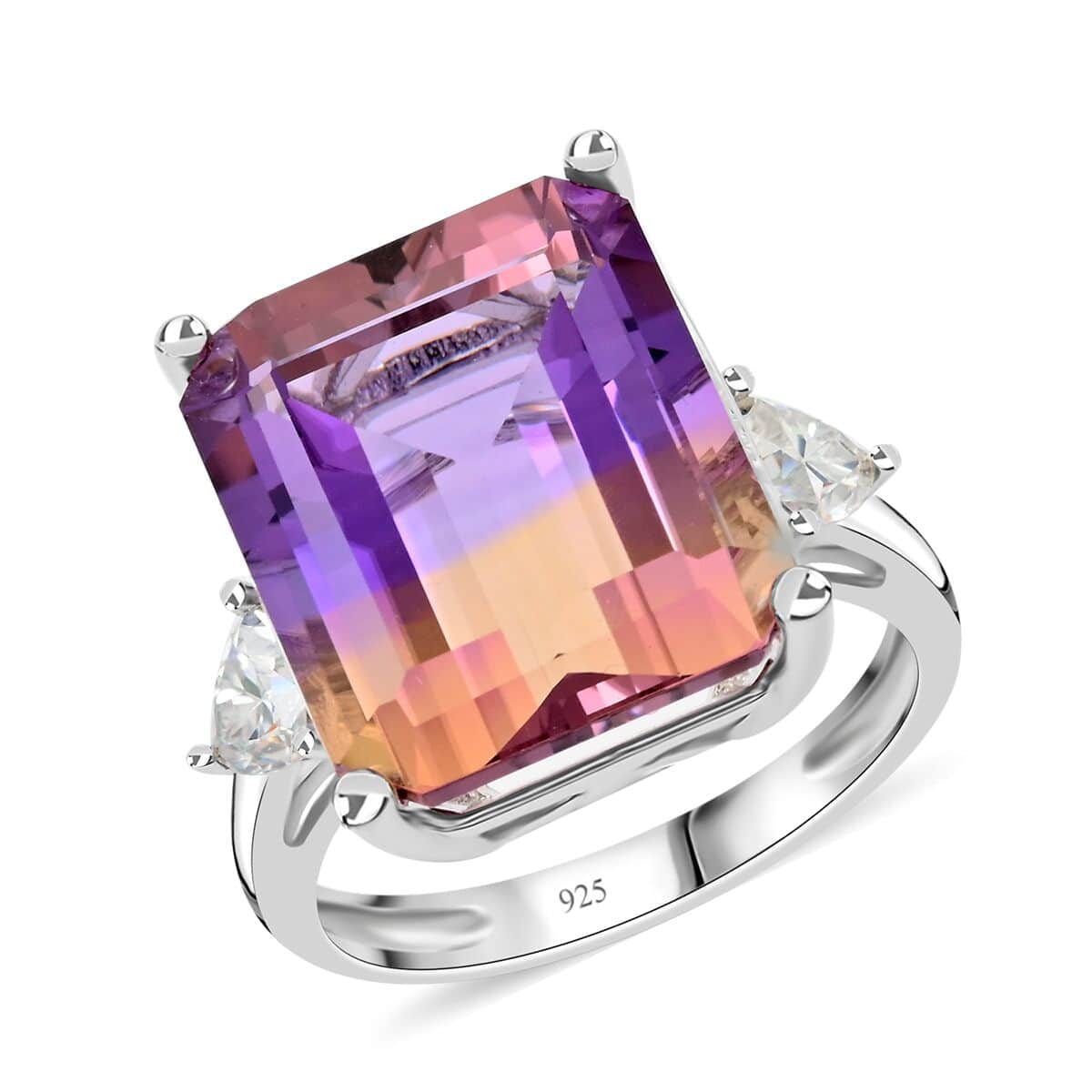 Bi-Color Ametrine, Moissanite Ring in Sterling Silver (Size 10.0) 10.30 ctw image number 0