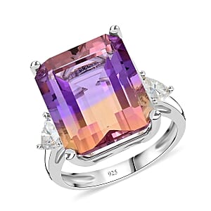 Bi-Color Ametrine and Moissanite Ring in Sterling Silver (Size 10.0) 10.30 ctw