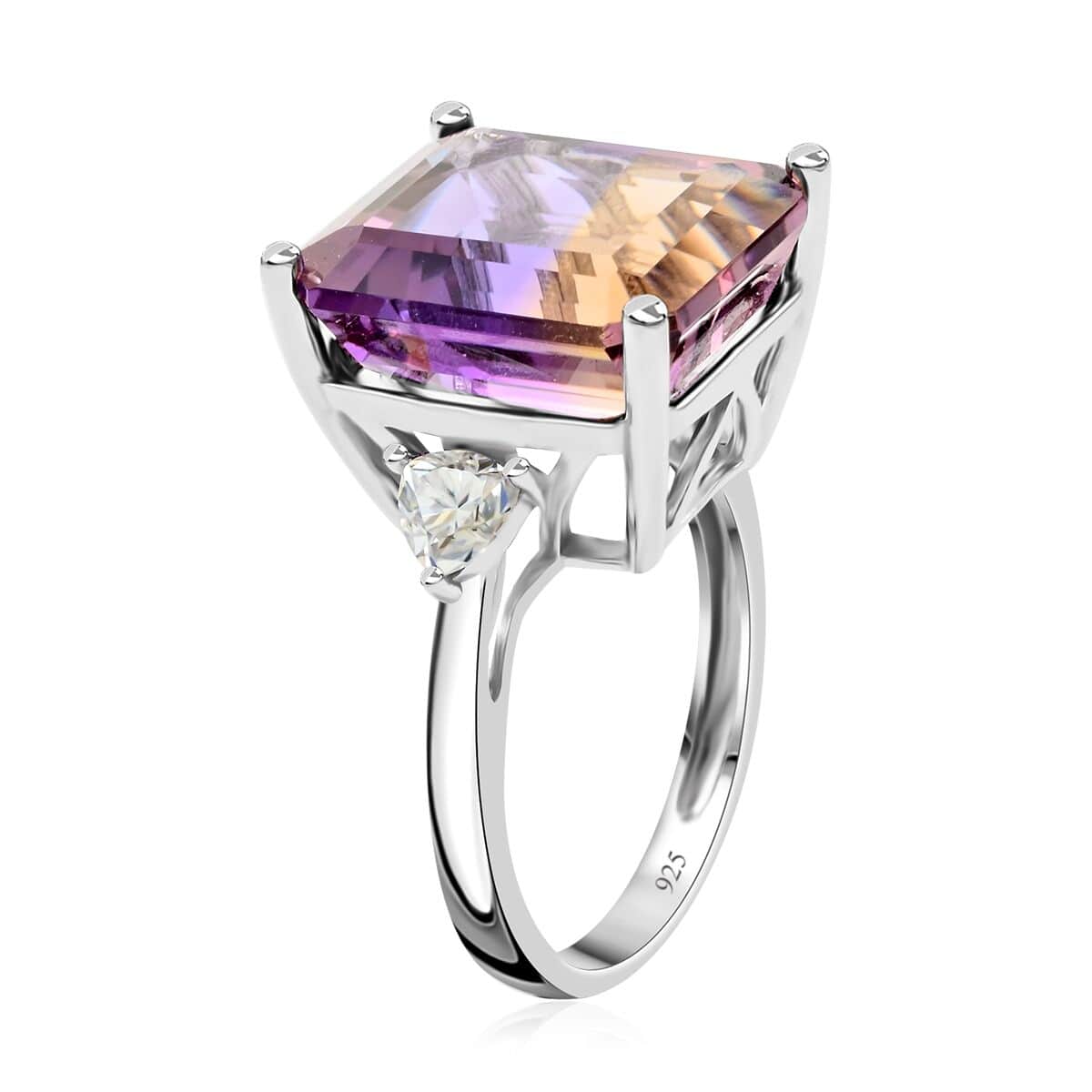 Bi-Color Ametrine, Moissanite Ring in Sterling Silver (Size 10.0) 10.30 ctw image number 3