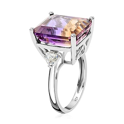 Bi-Color Ametrine and Moissanite Ring in Sterling Silver (Size 10.0) 10.30 ctw