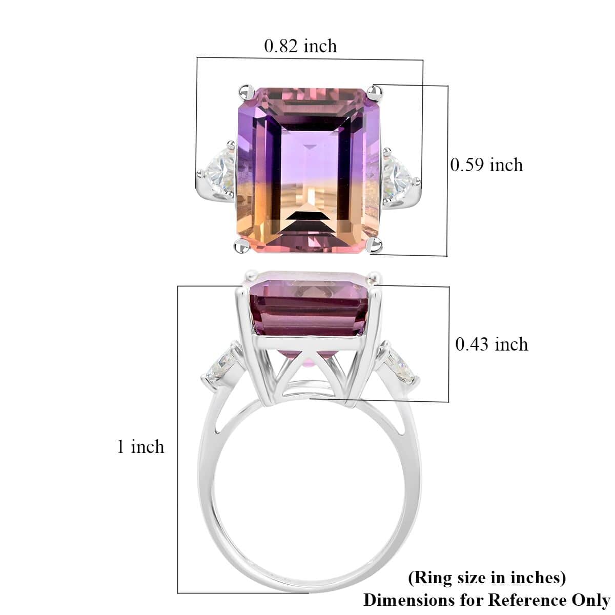 Bi-Color Ametrine and Moissanite Ring in Sterling Silver (Size 5.0) 10.30 ctw image number 4