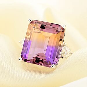 Bi-Color Ametrine and Moissanite Ring in Sterling Silver (Size 7.0) 10.30 ctw