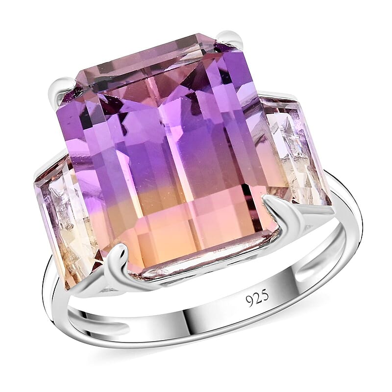 Bi-Color Ametrine 3 Stone Ring in Sterling Silver (Size 10.0) 11.90 ctw