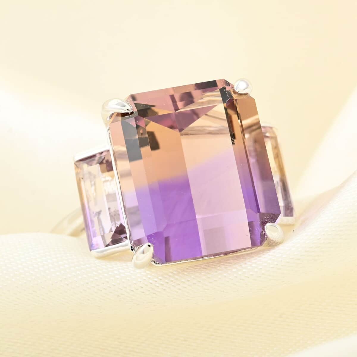 Bi-Color Ametrine 3 Stone Ring in Sterling Silver (Size 10.0) 11.90 ctw image number 1