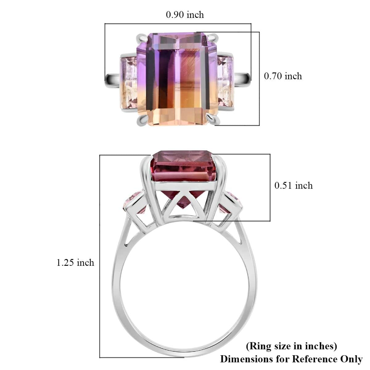 Bi-Color Ametrine 3 Stone Ring in Sterling Silver (Size 5.0) 11.90 ctw image number 4