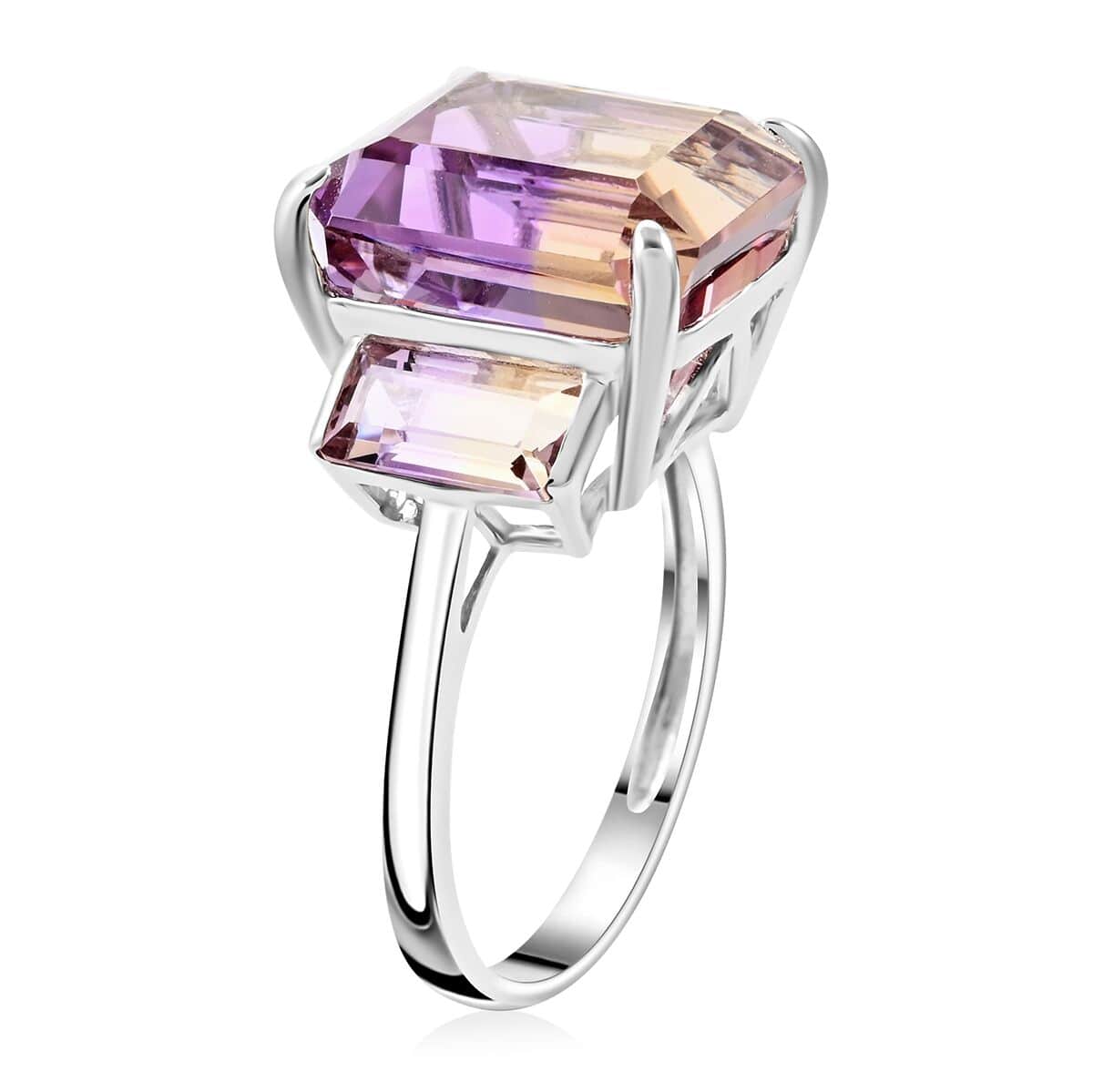 Bi-Color Ametrine 3 Stone Ring in Sterling Silver (Size 8.0) 11.90 ctw image number 3