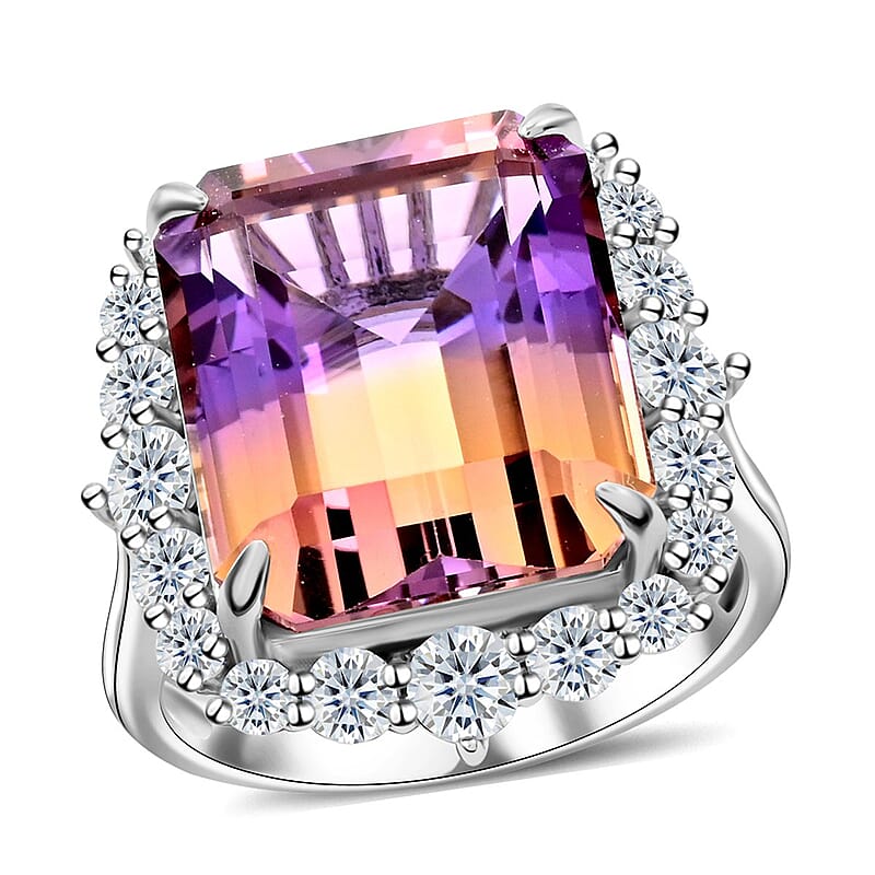 Bi-Color Ametrine and Moissanite Ring in Sterling Silver (Size 10.0) 10.60 ctw