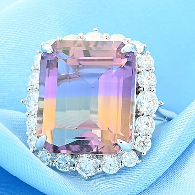 Bi-Color Ametrine and Moissanite Ring in Sterling Silver (Size 10.0) 10.60 ctw