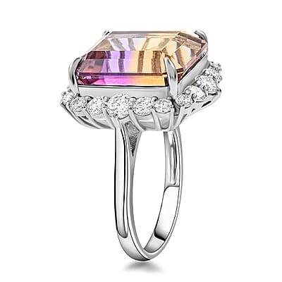 Bi-Color Ametrine and Moissanite Ring in Sterling Silver (Size 10.0) 10.60 ctw