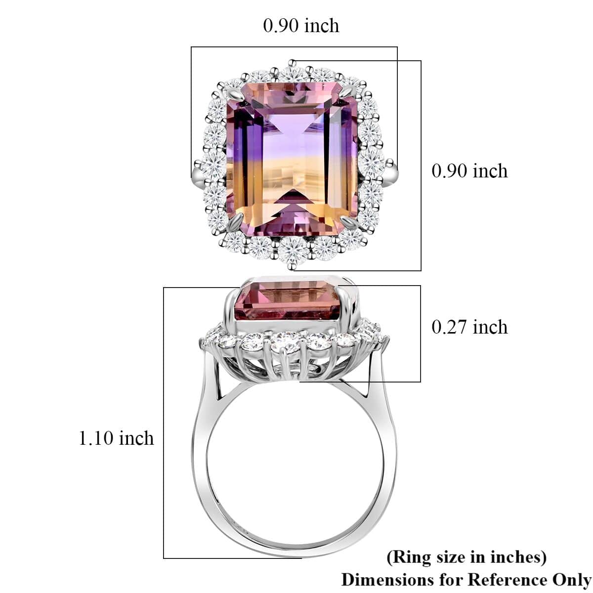 Bi-Color Ametrine and Moissanite Ring in Sterling Silver (Size 10.0) 10.60 ctw image number 5