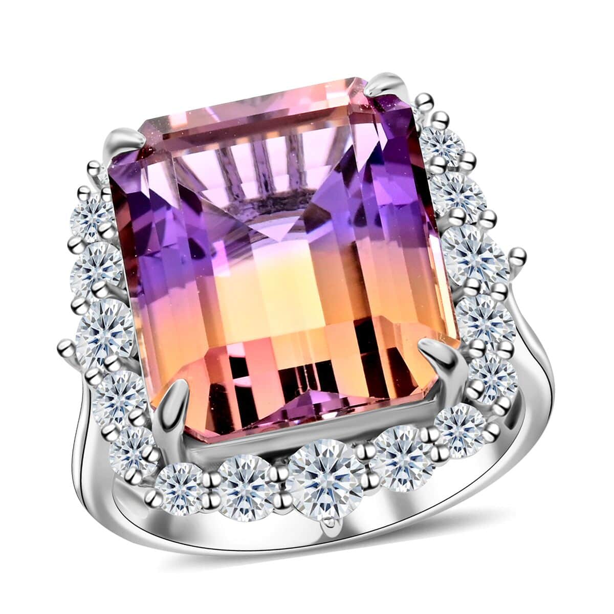 Bi-Color Ametrine and Moissanite Ring in Sterling Silver (Size 5.0) 10.60 ctw image number 0