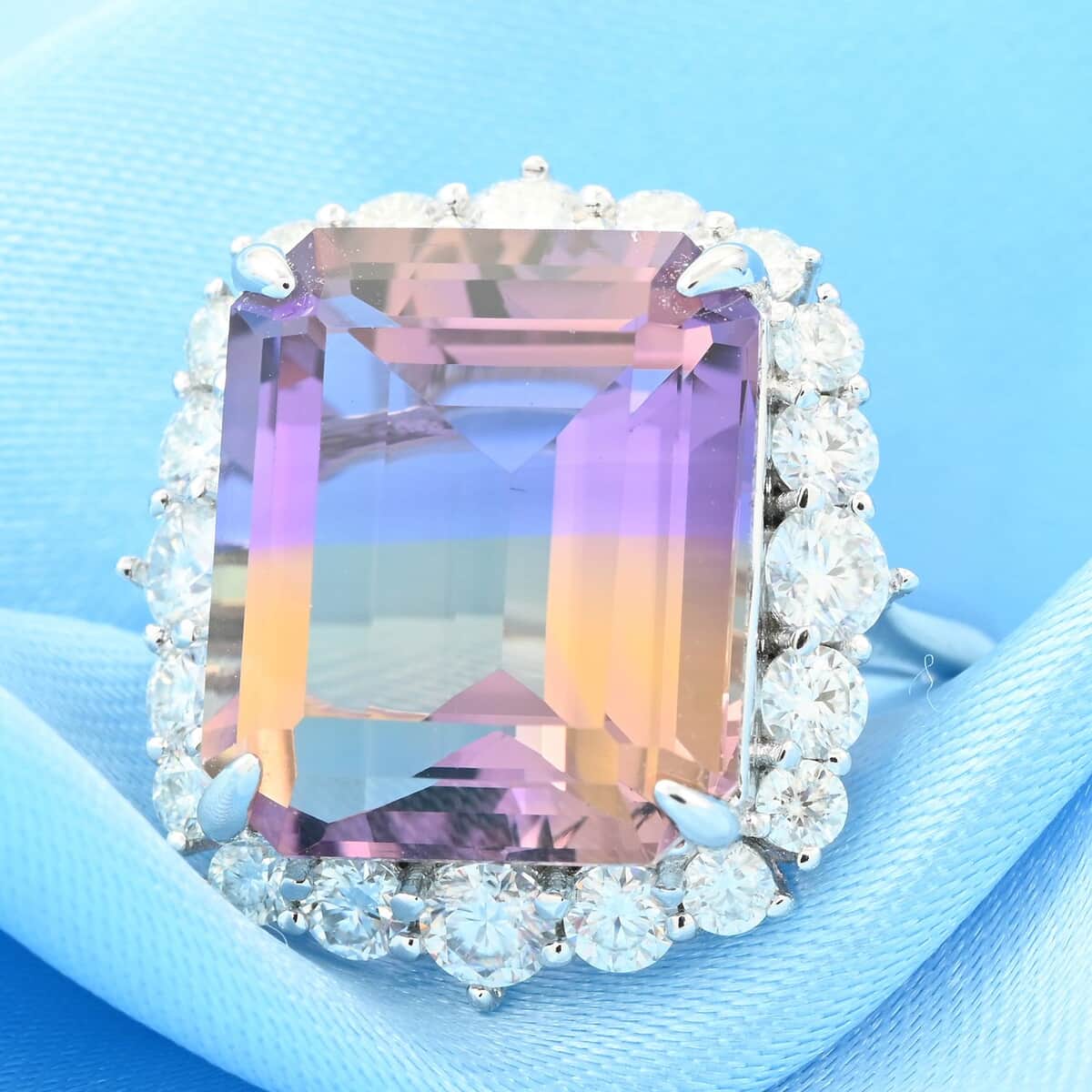 Bi-Color Ametrine and Moissanite Ring in Sterling Silver (Size 5.0) 10.60 ctw image number 1