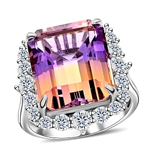 Bi-Color Ametrine and Moissanite Ring in Sterling Silver (Size 6.0) 10.60 ctw