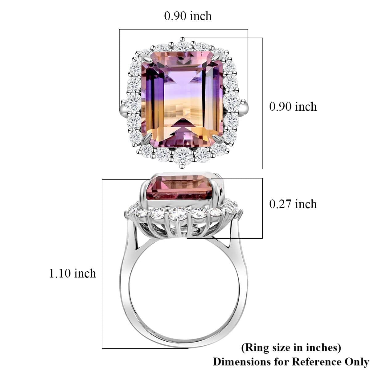 Bi-Color Ametrine and Moissanite Ring in Sterling Silver (Size 7.0) 10.60 ctw image number 5