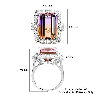 Bi-Color Ametrine and Moissanite 12.70 ctw Art Deco Ring in Sterling Silver (Size 10.0)