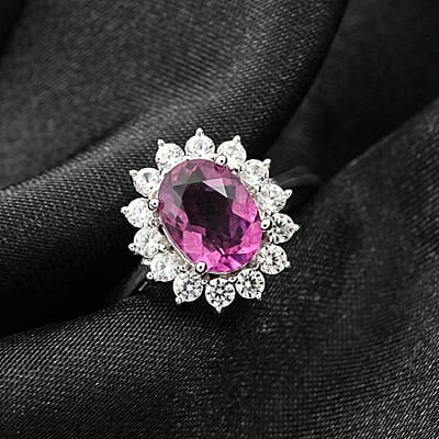 Pink Red Fluorite and White Zircon Ring in Sterling Silver (Size 10.0) 2.30 ctw