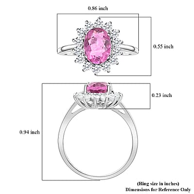 Pink Red Fluorite and White Zircon Ring in Sterling Silver (Size 10.0) 2.30 ctw
