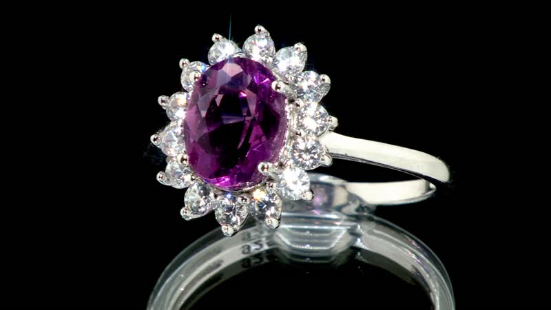 Pink Red Fluorite and White Zircon Ring in Sterling Silver (Size 10.0) 2.30 ctw