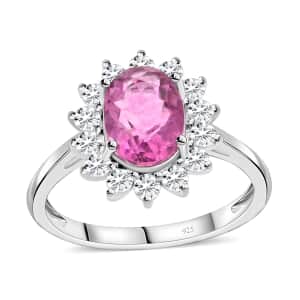 Pink Red Fluorite and White Zircon Ring in Sterling Silver (Size 7.0) 2.30 ctw