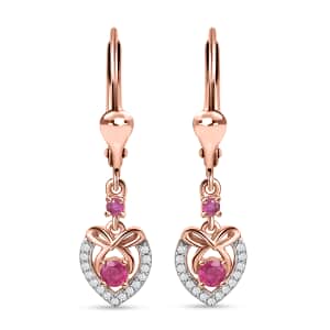 Montepuez Ruby and White Zircon Heart Lever Back Earrings in Vermeil Rose Gold Over Sterling Silver 0.50 ctw