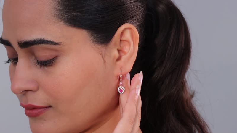 Montepuez Ruby and White Zircon Heart Lever Back Earrings in Vermeil Rose Gold Over Sterling Silver 0.50 ctw
