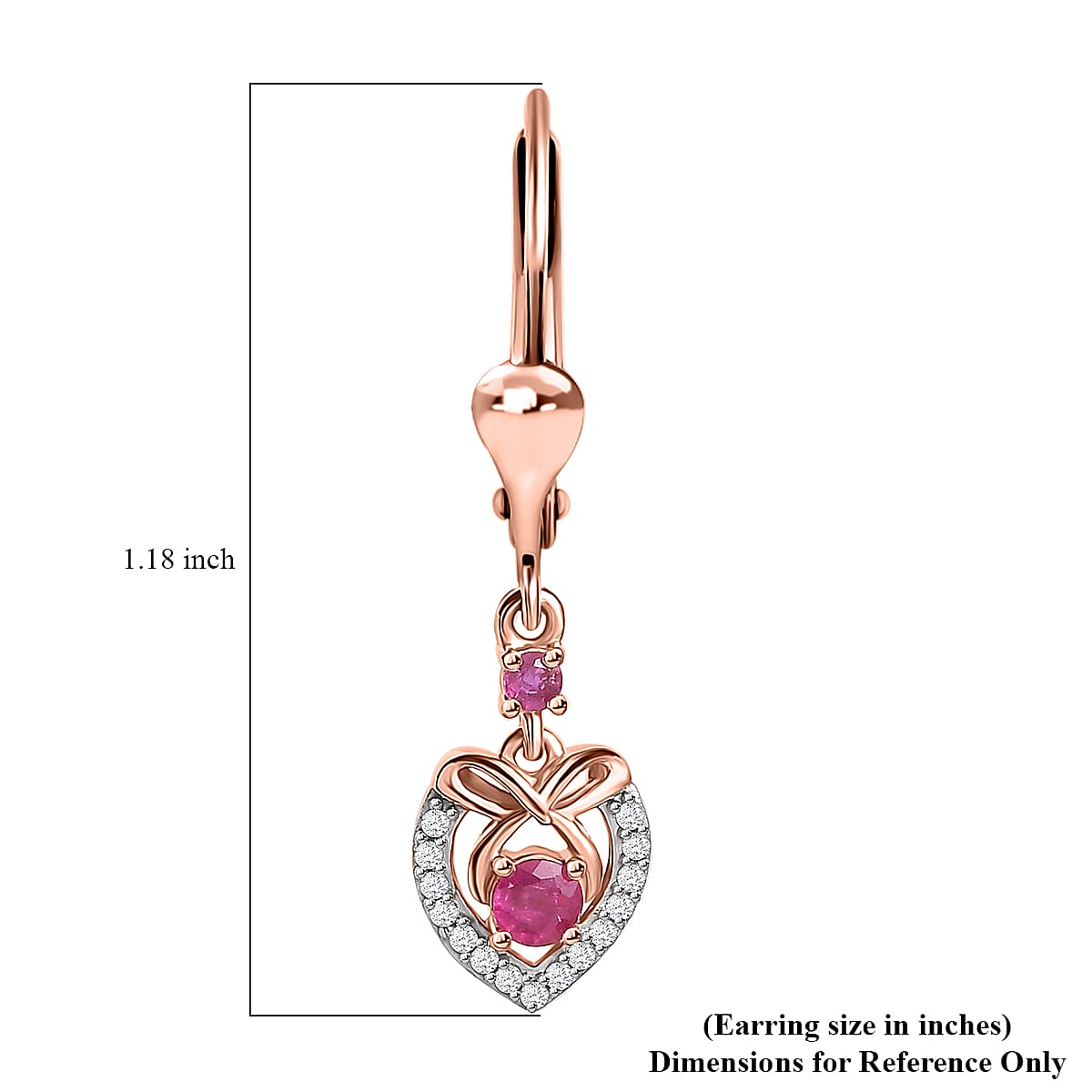 Montepuez Ruby and White Zircon Heart Lever Back Earrings in Vermeil Rose Gold Over Sterling Silver 0.50 ctw