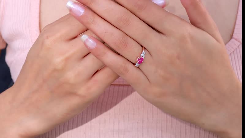 Montepuez Ruby, White Zircon Claddagh Ring in Vermeil RG Over Sterling Silver (Size 5.0) 0.50 ctw