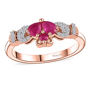 Montepuez Ruby and White Zircon Claddagh Ring in Vermeil Rose Gold Over Sterling Silver (Size 7.0) 0.50 ctw