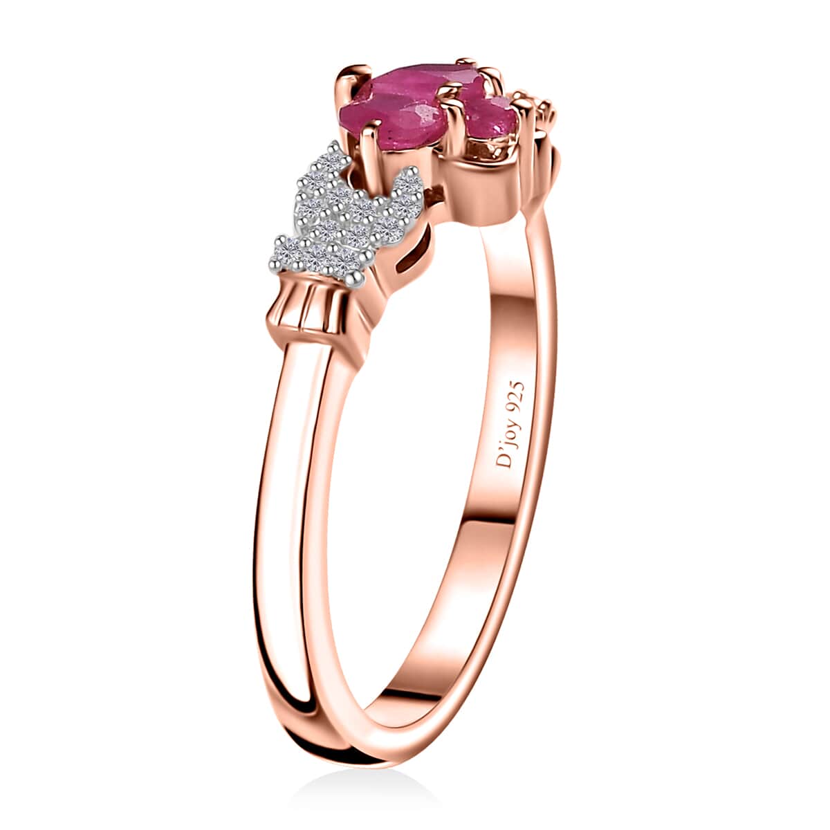 Montepuez Ruby and White Zircon Claddagh Ring in Vermeil Rose Gold Over Sterling Silver (Size 7.0) 0.50 ctw image number 3