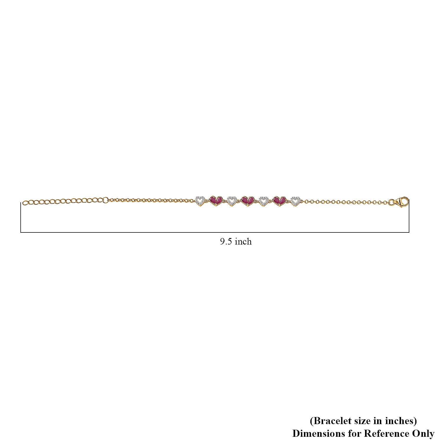 Montepuez Ruby and White Zircon Heart Bracelet in Vermeil Yellow Gold Over Sterling Silver (7.25-9.25In) 1.80 ctw