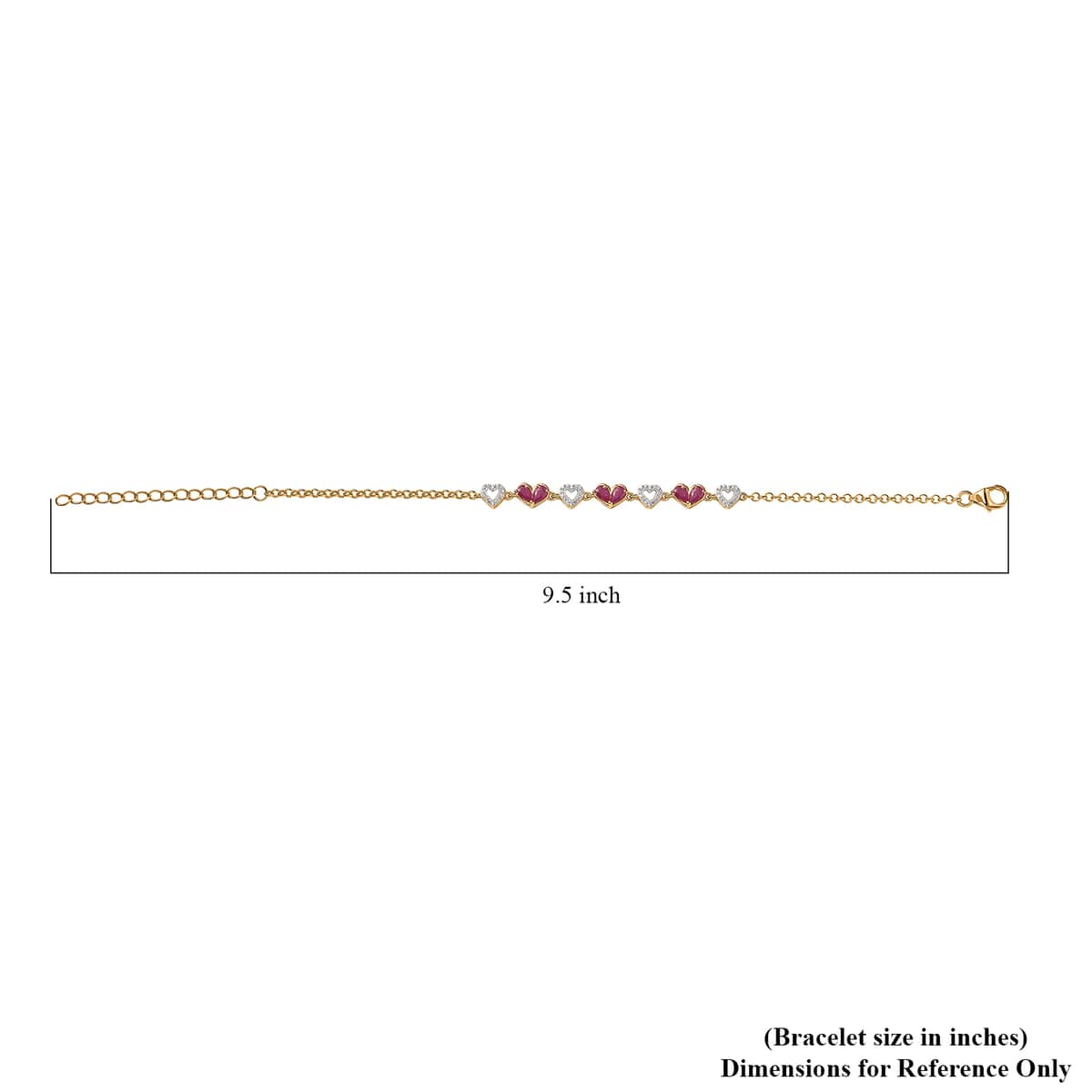 Montepuez Ruby and White Zircon Heart Bracelet in Vermeil Yellow Gold Over Sterling Silver (7.25-9.25In) 1.80 ctw image number 4